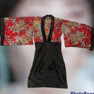 Sexy Japanese geisha micro mini dress bodycon kimono sleeves M